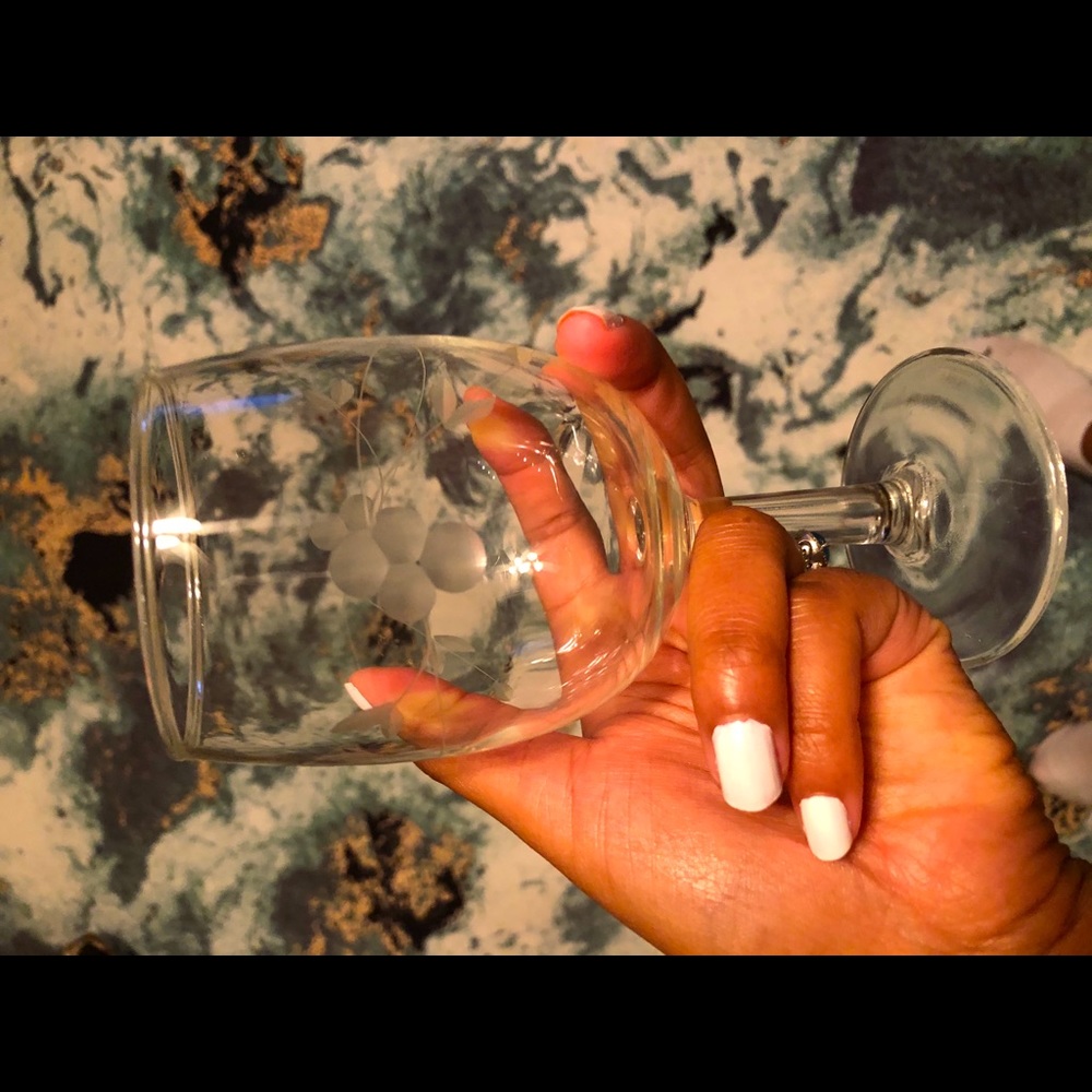 Two clear wine glasses $6 each
